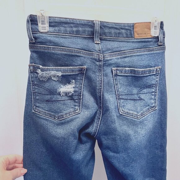 American Eagle Mom Jean-Stretch-Distressed-Skinny/Ankle Denim-Size 00-Blue/White - Picture 11 of 16